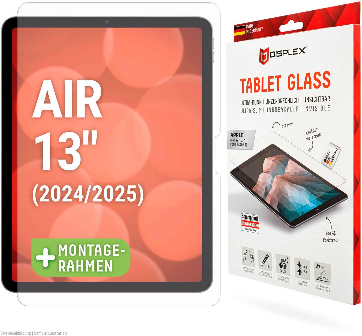 Displex Displayschutzfolie Tablet Glass für Apple iPad Air 13'' (2024/2025), Displayschutz, Bildschirmschutz, kratz & stoßfest, einfaches Anbringen von Displex