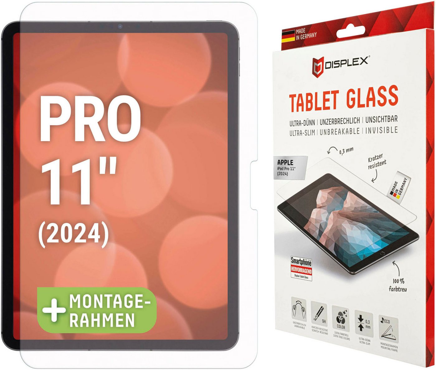 Displex Displayschutzfolie Tablet Glass für Apple iPad Pro 11" (2024), Displayschutz, Bildschirmschutz, kratz & stoßfest, einfaches Anbringen von Displex