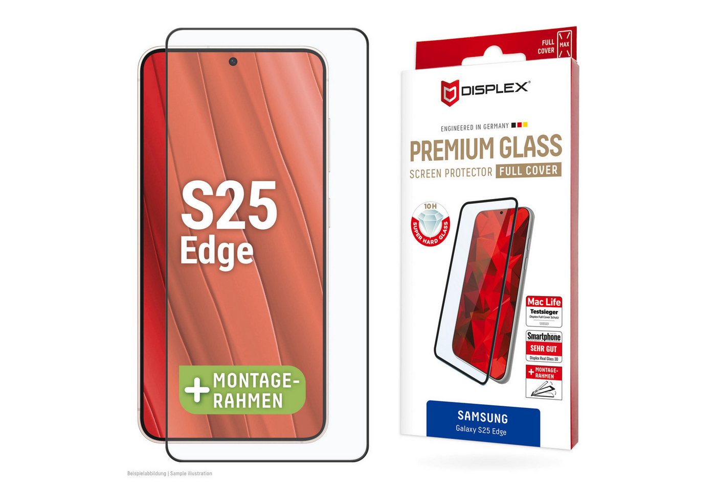Displex Displayschutzglas Premium Glass Screen Protector (Full Cover) für Samsung Galaxy S25 Edge, Displayschutzfolie, Schutzfolie, Bildschirmschutz, kratz- & stoßfest von Displex
