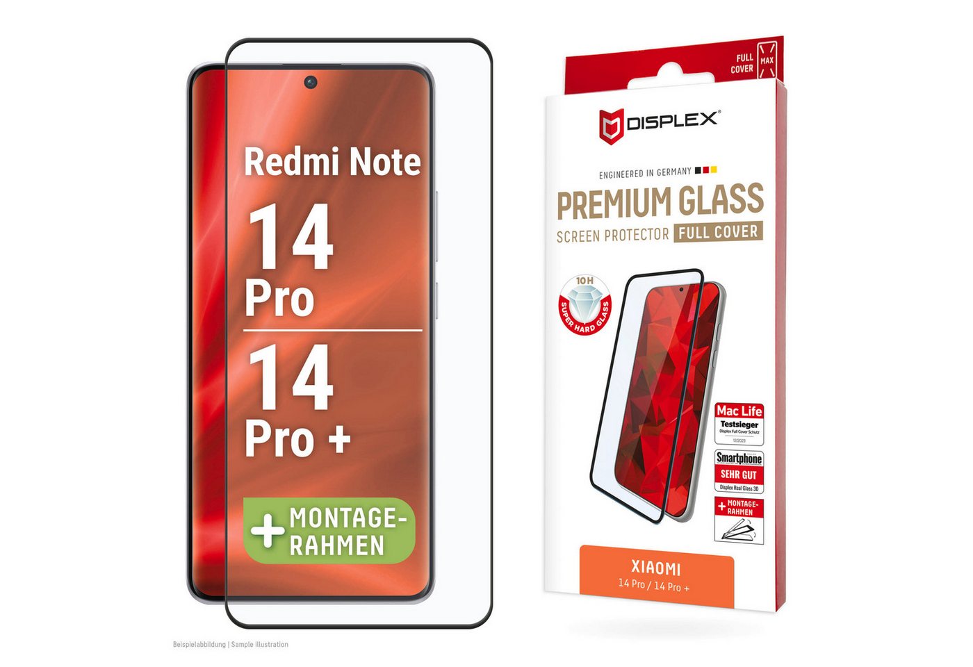 Displex Displayschutzglas Premium Glass Screen Protector (Full Cover) für Xiaomi Redmi Note 13 Pro+, Xiaomi Redmi Note 14 Pro, Xiaomi Redmi Note 14 Pro+, Displayschutzfolie, Schutzfolie, Bildschirmschutz, kratz- & stoßfest von Displex