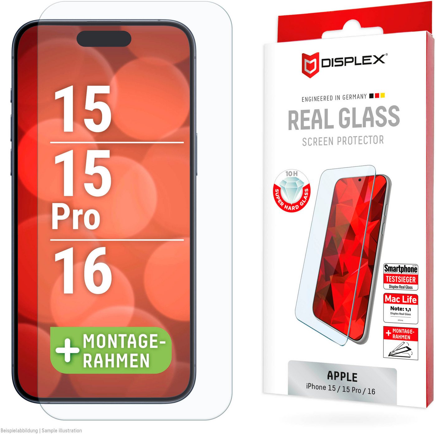 Displex Displayschutzglas Real Glass Screen Protection für Apple iPhone 15, Apple iPhone 15 Pro, Apple iPhone 16, Displayschutzfolie, Schutzfolie, Bildschirmschutz, kratz- & stoßfest Displex Displayschutzglas Real Glass Screen Protection für Apple iPhone 15, Apple iPhone 15 Pro, Apple iPhone 16, Displayschutzfolie, Schutzfolie, Bildschirmschutz, kratz- & stoßfest von Displex
