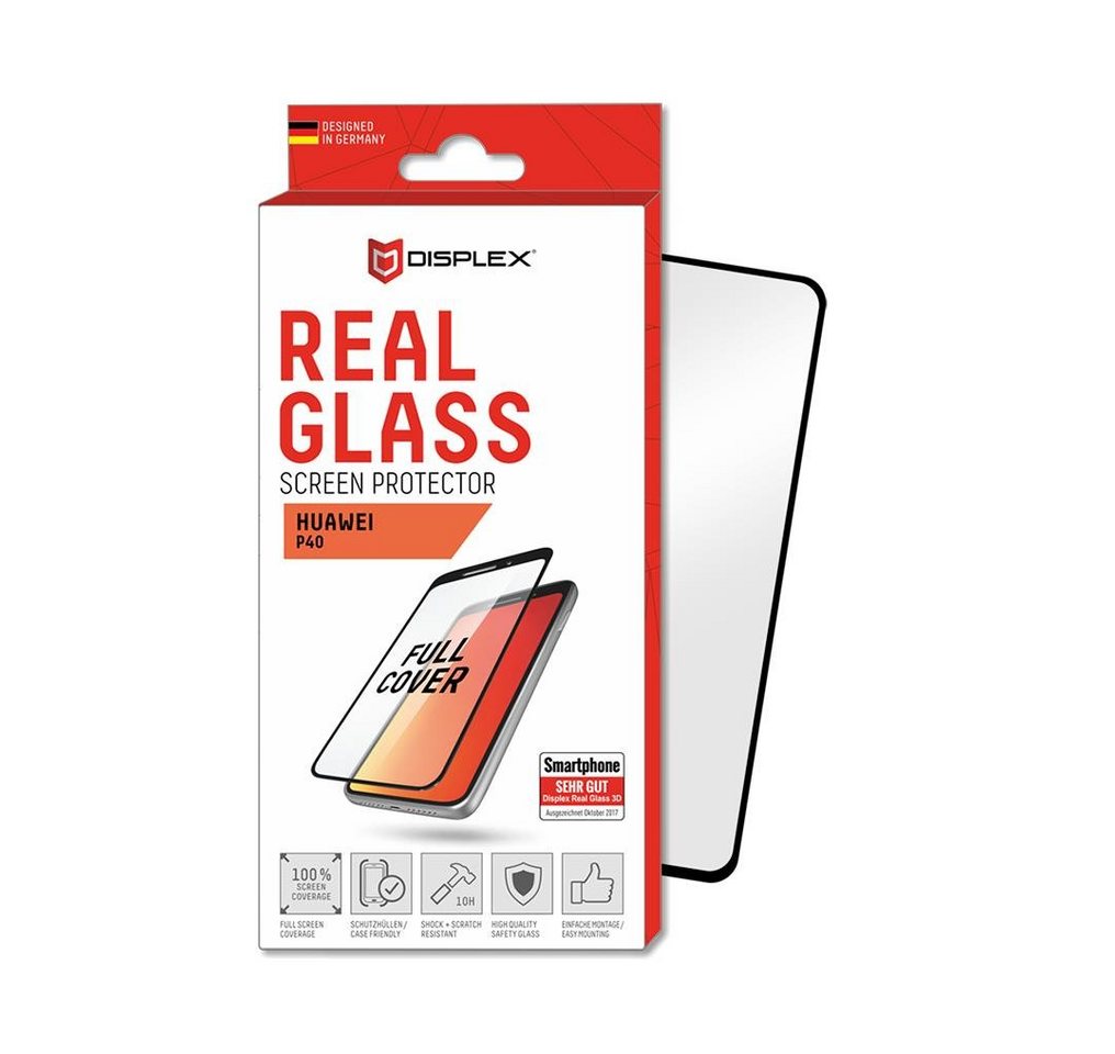 Displex Displex Real Glass 3D Echtglas + Rahmen für Huawei P40, Displayschutzglas von Displex