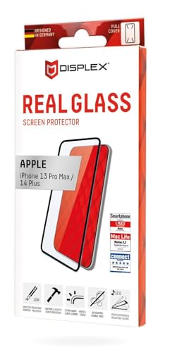 Displex Full Cover Schutzglas (10H) für Apple iPhone 13 Pro Max/14 Plus, Eco-Montagerahmen, volle Displayabdeckung, Tempered Glas, kratzer-resistente Schutzfolie, hüllenfreundlich von Displex