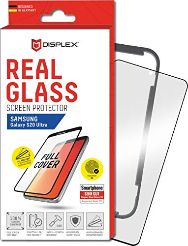 Displex Full Cover Panzerglas (10H) für Samsung Galaxy S20 Ultra, Montagerahmen, volle Displayabdeckung, Tempered Glas, kratzer-resistente Schutzfolie, hüllenfreundlich von Displex