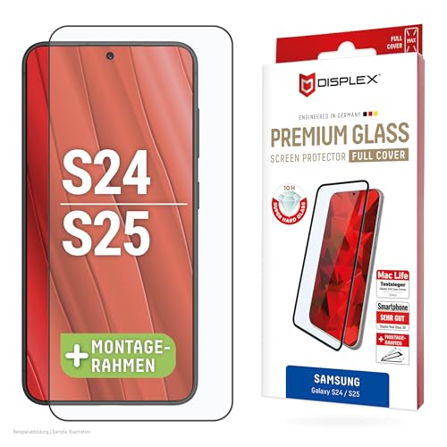 Displex Premium Schutzglas (Full Cover, 10H) für Samsung Galaxy S24/S25, Eco-Montagerahmen, volle Displayabdeckung, Tempered Glas, kratzer-resistente Schutzfolie, hüllenfreundlich von Displex