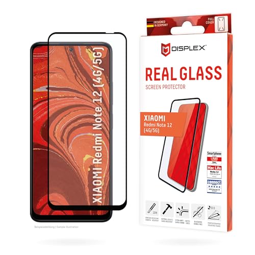 Displex Full Cover Schutzglas (10H) für Xiaomi Redmi Note 12 4G/5G, Eco-Montagerahmen, volle Displayabdeckung, Tempered Glas, kratzer-resistente Schutzfolie, hüllenfreundlich von Displex