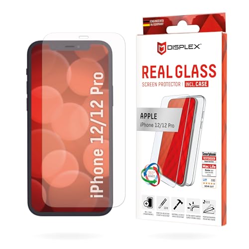 Displex Schutzglas (10H) + Schutzhülle für Apple iPhone 12/12 Pro, Montagesticker, + Case, Tempered Glas, kratzer-resistente Schutzfolie von Displex