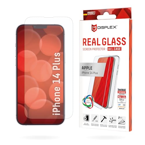 Displex Panzerglas (10H) + Schutzhülle für Apple iPhone 14 Plus, Eco-Montagerahmen, + Case, Tempered Glas, kratzer-resistente Schutzfolie von Displex