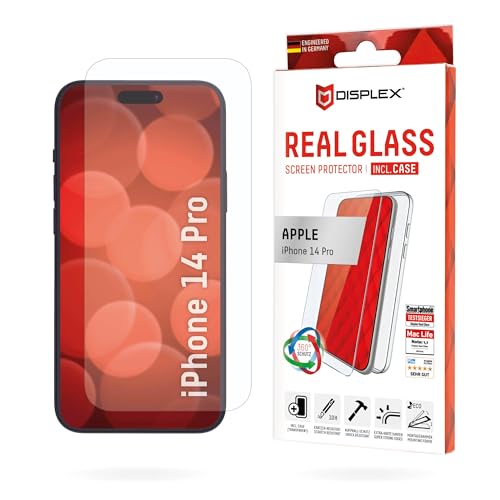 Displex Panzerglas (10H) + Schutzhülle für Apple iPhone 14 Pro, Eco-Montagerahmen, + Case, Tempered Glas, kratzer-resistente Schutzfolie von Displex