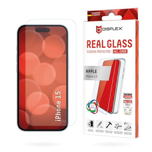 Displex Panzerglas (10H) + Schutzhülle für Apple iPhone 15, Eco-Montagerahmen, Case, Tempered Glas, kratzer-resistente Schutzfolie von Displex