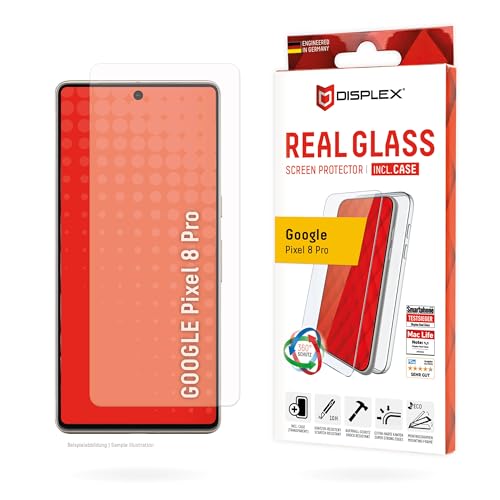Displex Schutzglas (10H) + Schutzhülle für Google Pixel 8 Pro, Eco-Montagerahmen, + Case, Tempered Glas, kratzer-resistente Schutzfolie von Displex
