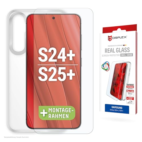 Displex Schutzglas (10H) + Schutzhülle für Samsung Galaxy S24+/S25+, Eco-Montagerahmen, + Case, Tempered Glas, kratzer-resistente Schutzfolie von Displex