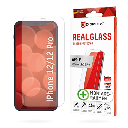 Displex Panzerglas 2D/ Clear (10H) für Apple iPhone 12/12 Pro, Eco-Montagerahmen, Tempered Glas, kratzer-resistente Schutzfolie, hüllenfreundlich von Displex
