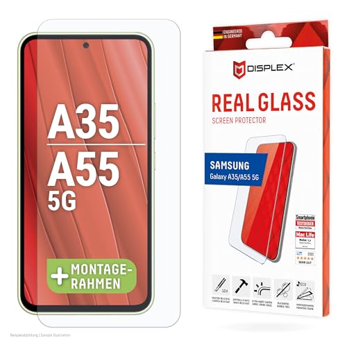 Displex Schutzglas 2D/ Clear (10H) für Samsung Galaxy A35/A55 5G, Eco-Montagerahmen, Tempered Glas, kratzer-resistente Schutzfolie, hüllenfreundlich von Displex