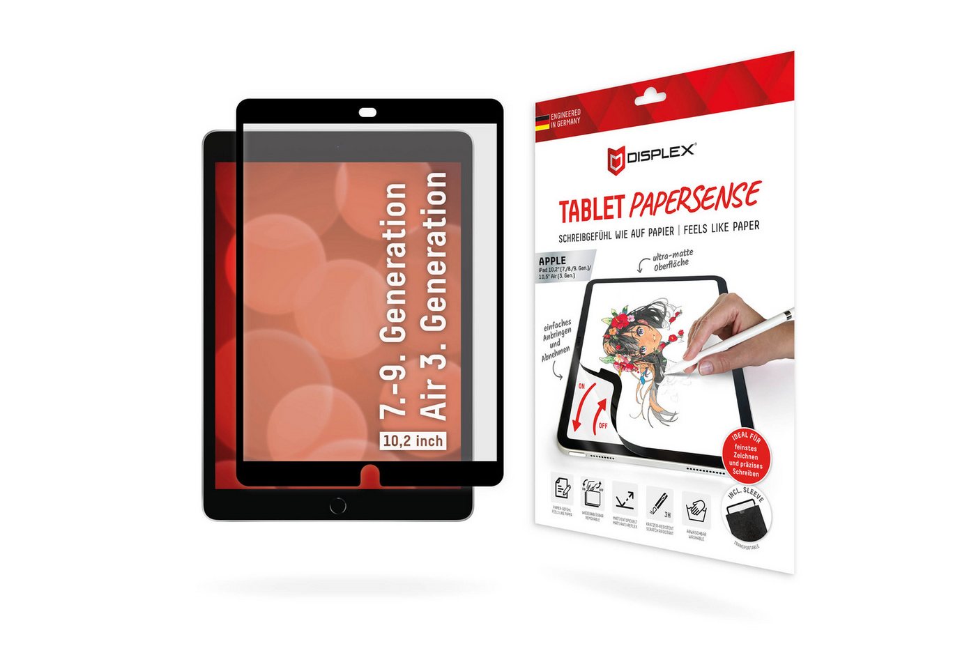 Displex Displayschutzglas PaperSense für iPad (7 Gen), iPad (8 Gen), iPad (9 Gen), iPad Air (3 Gen), wiederablösbar von Displex