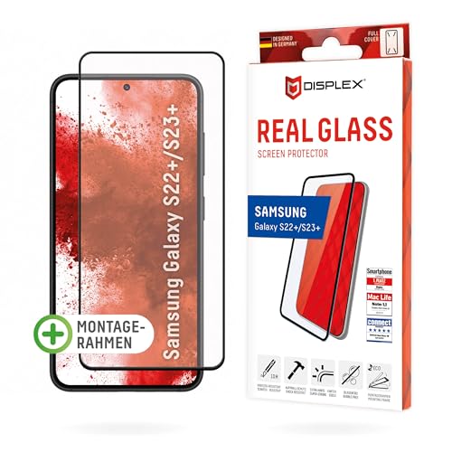 Displex Premium Schutzglas (Full Cover, 10H) für Samsung Galaxy S22+/S23+, Eco-Montagerahmen, volle Displayabdeckung, Tempered Glas, kratzer-resistente Schutzfolie, hüllenfreundlich von Displex