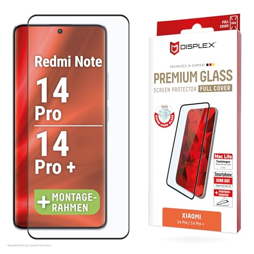 Displex Premium Schutzglas (Full Cover, 10H) für Xiaomi Redmi Note 13 Pro+/Note 14 Pro(+), Eco-Montagerahmen, volle Displayabdeckung, Tempered Glas, kratzer-resistente Schutzfolie, hüllenfreundlich von Displex