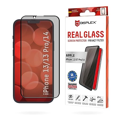 Displex Privacy Full Cover Panzerglas (10H) für Apple iPhone 13/13 Pro/14, Eco-Montagerahmen, Privacy Filter, Tempered Glas, kratzer-resistente Schutzfolie, hüllenfreundlich von Displex