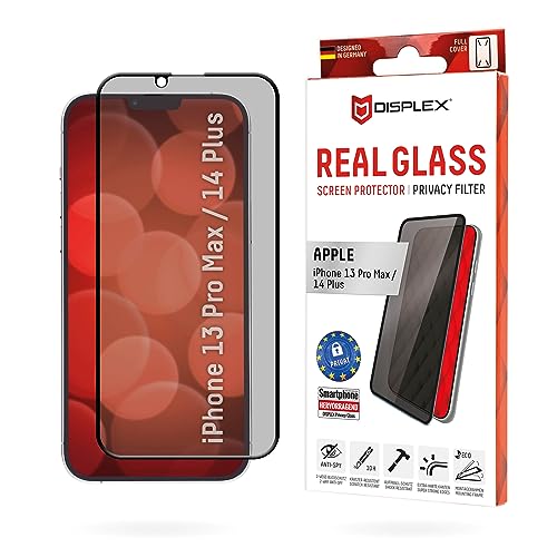 Displex Privacy Full Cover Panzerglas (10H) für Apple iPhone 13 Pro Max/14 Plus, Eco-Montagerahmen, Privacy Filter, Tempered Glas, kratzer-resistente Schutzfolie, hüllenfreundlich von Displex