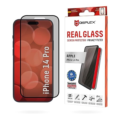 Displex Privacy Full Cover Panzerglas (10H) für Apple iPhone 14 Pro, Eco-Montagerahmen, Privacy Filter, Tempered Glas, kratzer-resistente Schutzfolie, hüllenfreundlich von Displex
