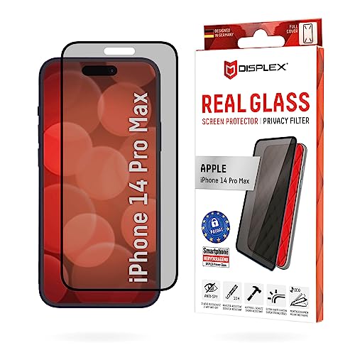 Displex Privacy Full Cover Panzerglas (10H) für Apple iPhone 14 Pro Max, Eco-Montagerahmen, Privacy Filter, Tempered Glas, kratzer-resistente Schutzfolie, hüllenfreundlich von Displex