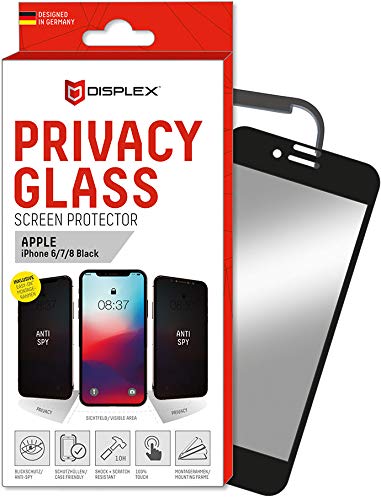 Displex Privacy Full Cover Schutzglas (10H) für Apple iPhone 6/7/8/SE (2020/2022), Montagerahmen, Privacy Filter, Tempered Glas, kratzer-resistente Schutzfolie, hüllenfreundlich von Displex