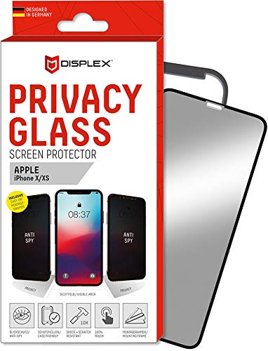 Displex Privacy Full Cover Panzerglas (10H) für Apple iPhone X/XS/11 Pro, Eco-Montagerahmen, Privacy Filter, Tempered Glas, kratzer-resistente Schutzfolie, hüllenfreundlich von Displex