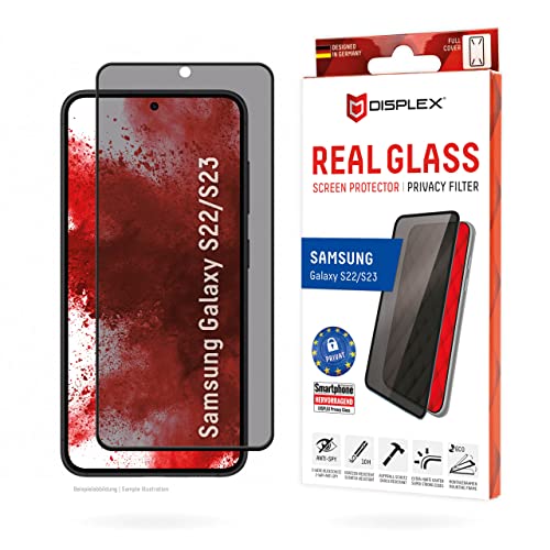 Displex Premium Schutzglas für Samsung Galaxy S22/S23, Eco-Montagerahmen, volle Displayabdeckung, Tempered Glas, kratzer-resistente Schutzfolie, hüllenfreundlich (Real Glass Privacy) von Displex