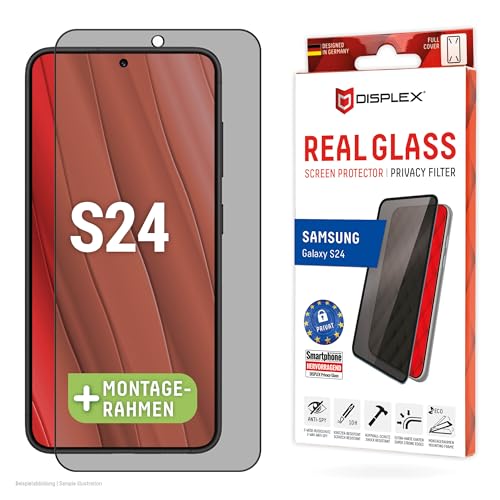Displex Privacy Full Cover Panzerglas (10H) für Samsung Galaxy S24, Eco-Montagerahmen, Privacy Filter, Tempered Glas, kratzer-resistente Schutzfolie, hüllenfreundlich von Displex