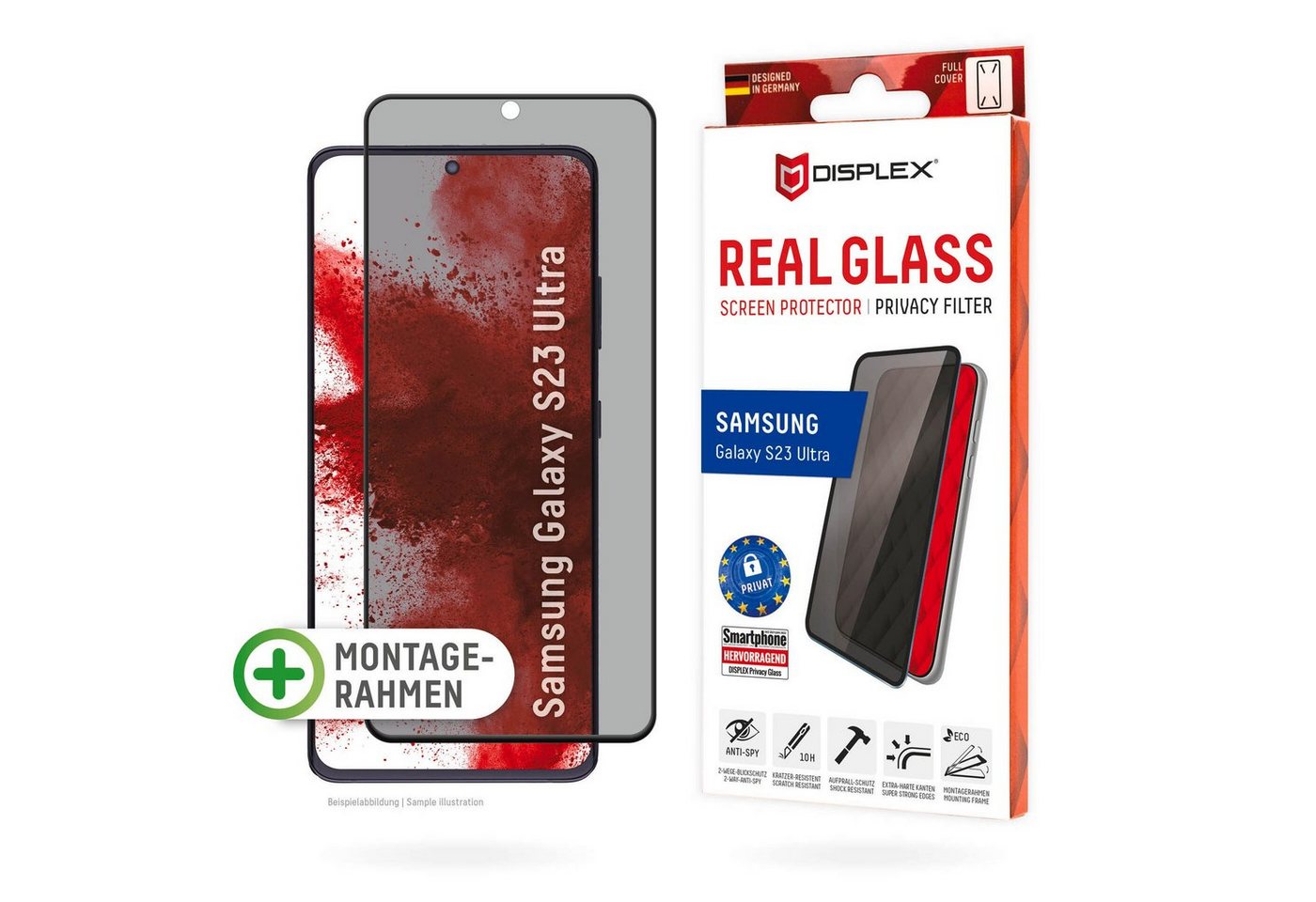 Displex Privacy Glass 3D - Samsung Galaxy S23 Ultra, Displayschutzglas, Blickschutz Displayschutzfolie Displayschutz kratzer-resistent 10H von Displex