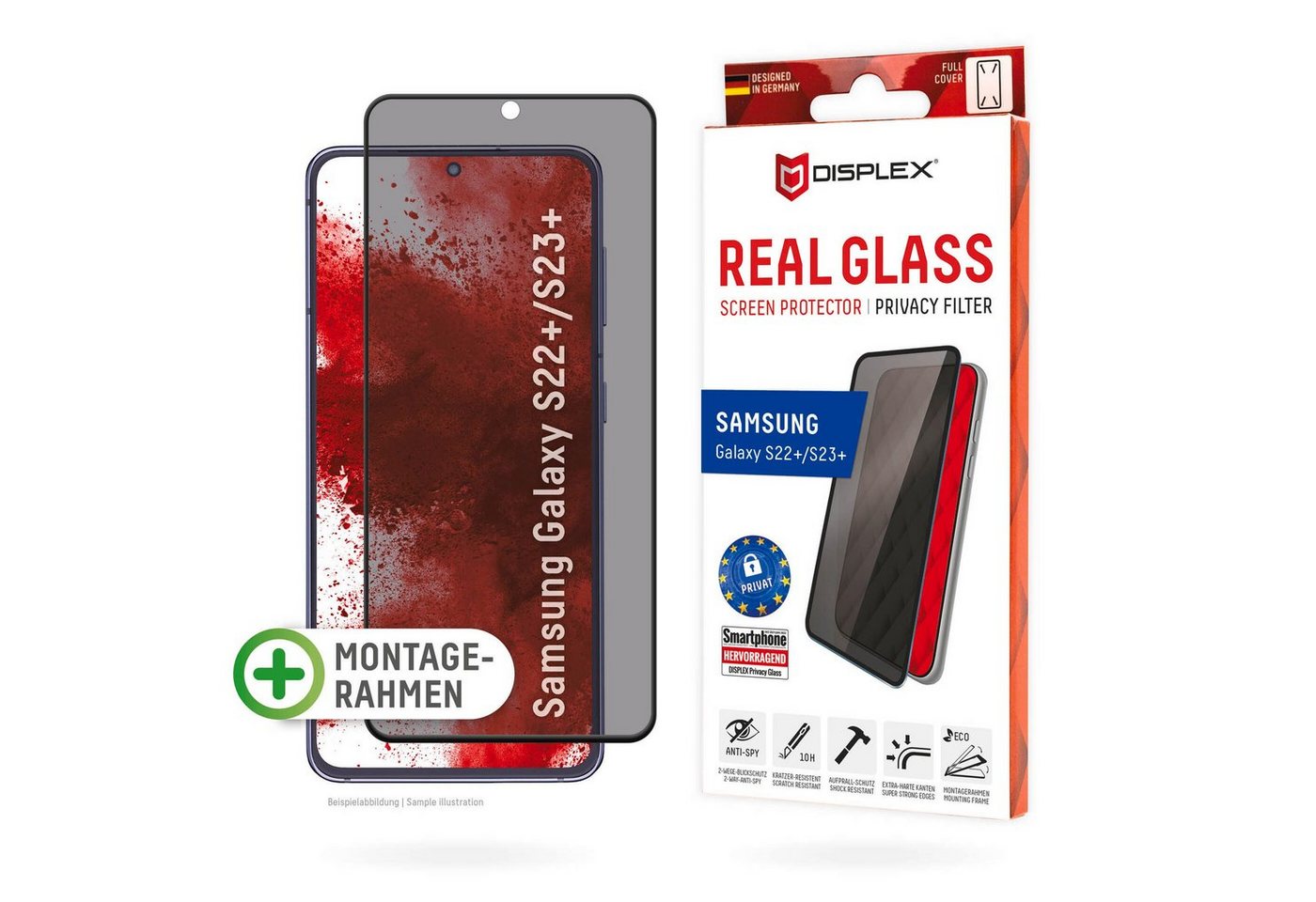 Displex Privacy Glass FC - Samsung Galaxy S22+/S23+, Displayschutzglas, Blickschutz Displayschutzfolie Displayschutz kratzer-resistent 10H von Displex