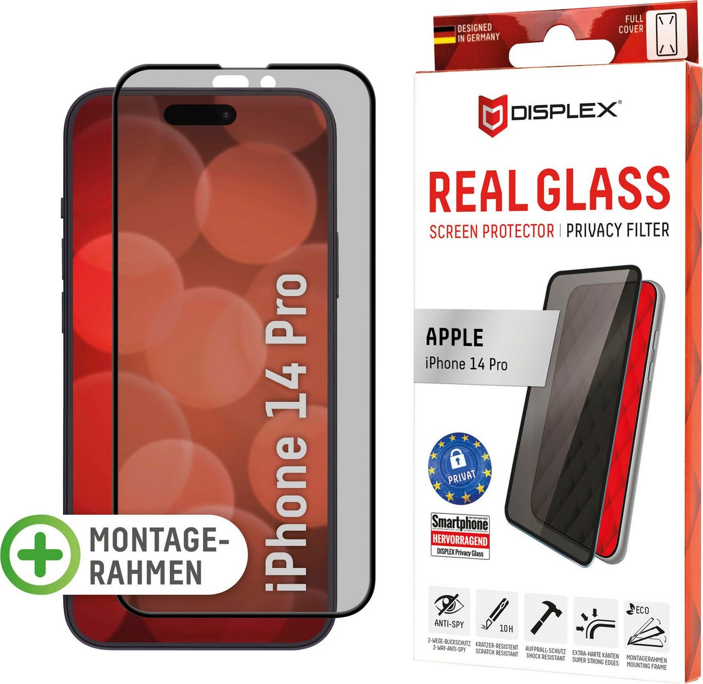 Displex Privacy Glass FC - iPhone 14 Pro, Displayschutzglas, Blickschutz Displayschutzfolie Displayschutz kratzer-resistent 10H von Displex