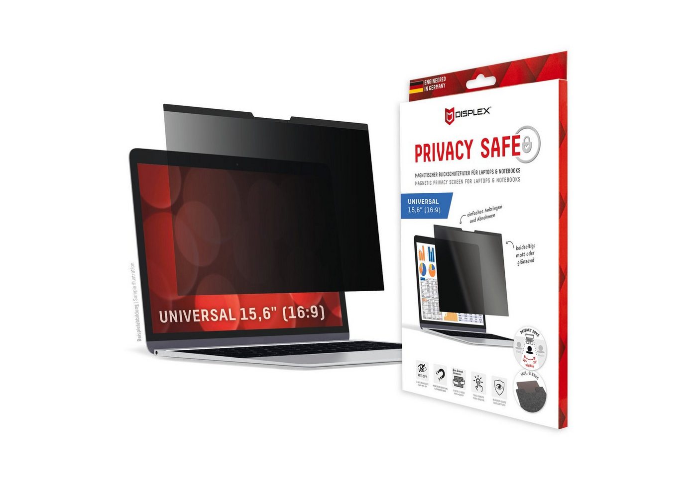 Displex Privacy Safe - Universal 15,6, 16:9, Displayschutzfolie, Blickschutzfilter von Displex
