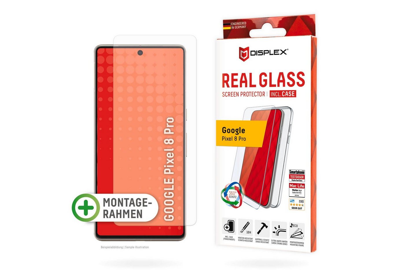 Displex Displayschutzglas Real Glass + Case Set für Google Pixel 8 Pro, Displayschutzfolie Displayschutz Rundumschutz 360 Grad splitterfest Displex Displayschutzglas Real Glass + Case Set für Google Pixel 8 Pro, Displayschutzfolie Displayschutz Rundumschutz 360 Grad splitterfest von Displex