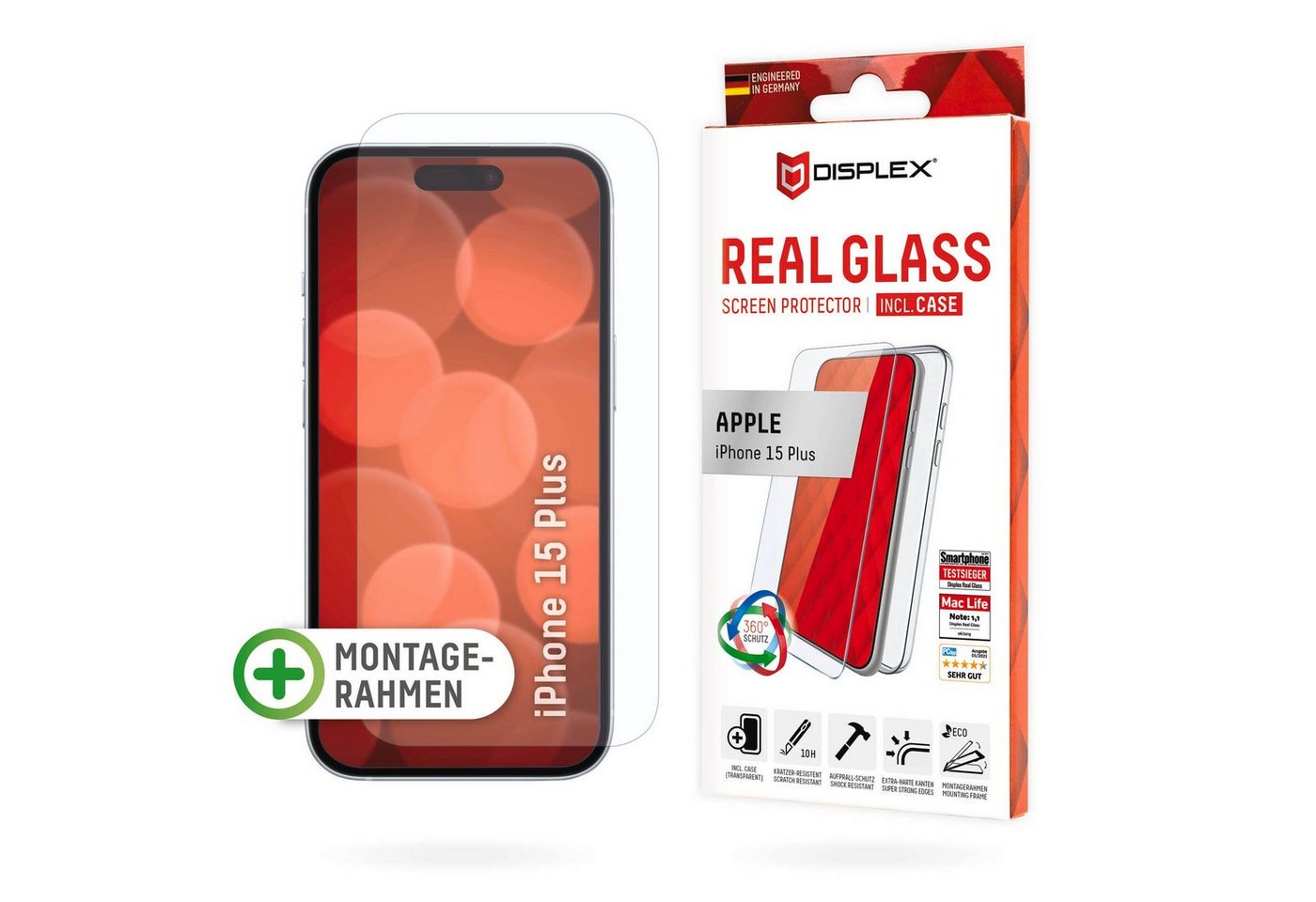 Displex Real Glass + Case für Apple iPhone 15 Plus, Displayschutzglas, Displayschutzfolie Displayschutz Rundumschutz 360 Grad splitterfest von Displex