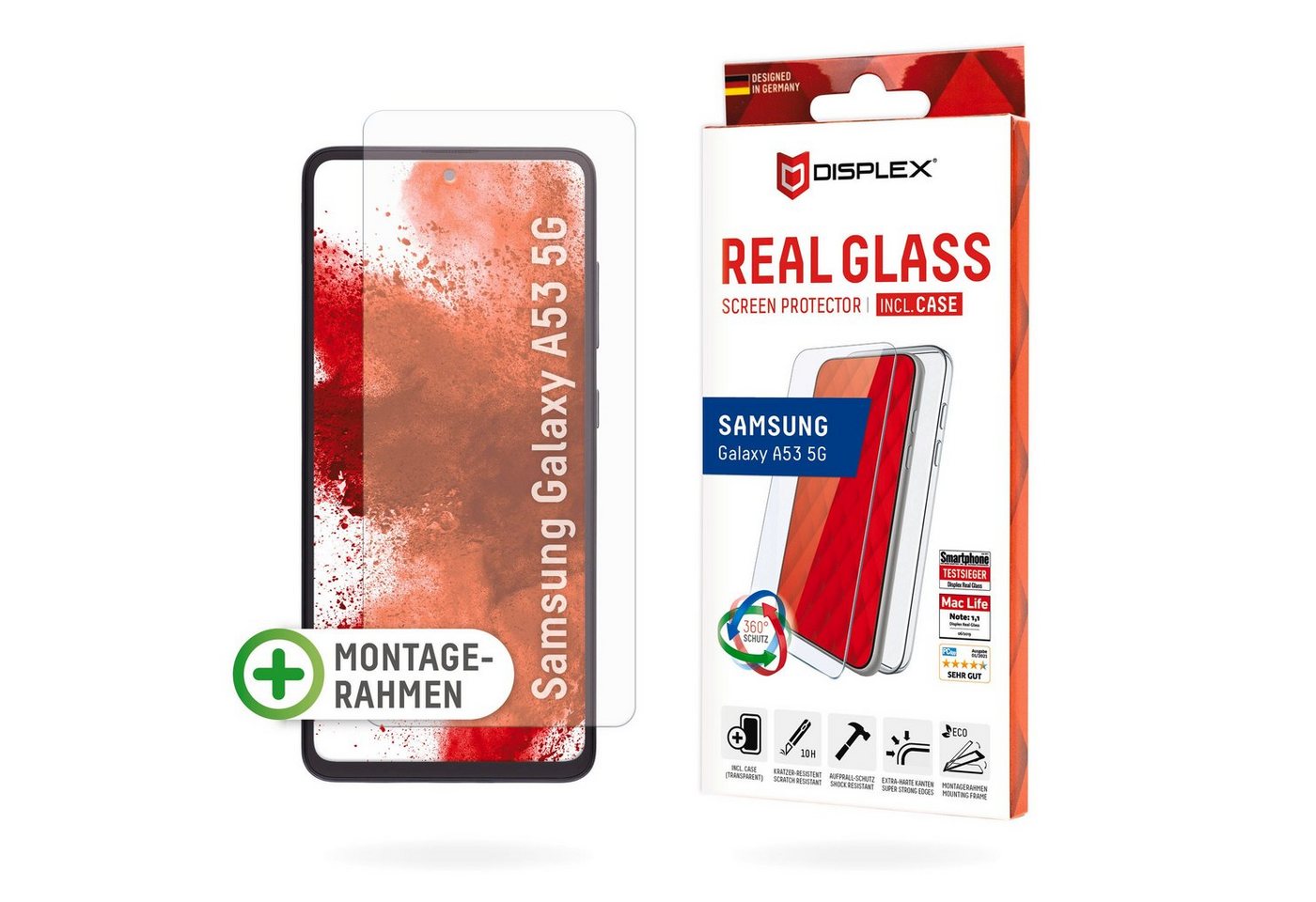 Displex Real Glass + Case für Samsung Galaxy A53 5G, Displayschutzglas, Rundumschutz bestehend aus Screen Protector und Case von Displex