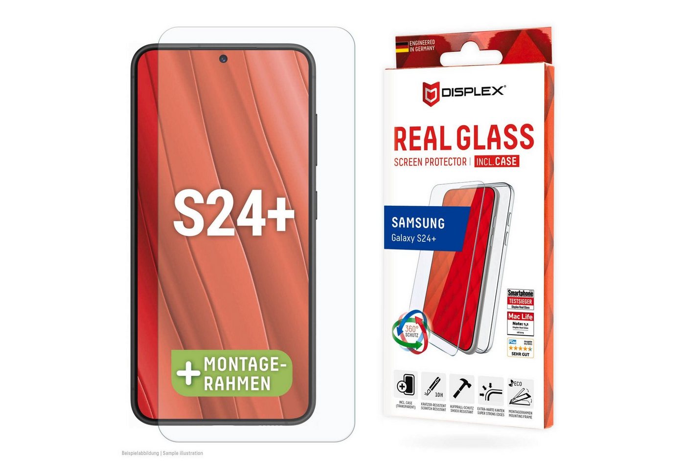 Displex Real Glass + Case für Samsung Galaxy S24+, Displayschutzglas, Displayschutzfolie Displayschutz Rundumschutz 360 Grad splitterfest von Displex