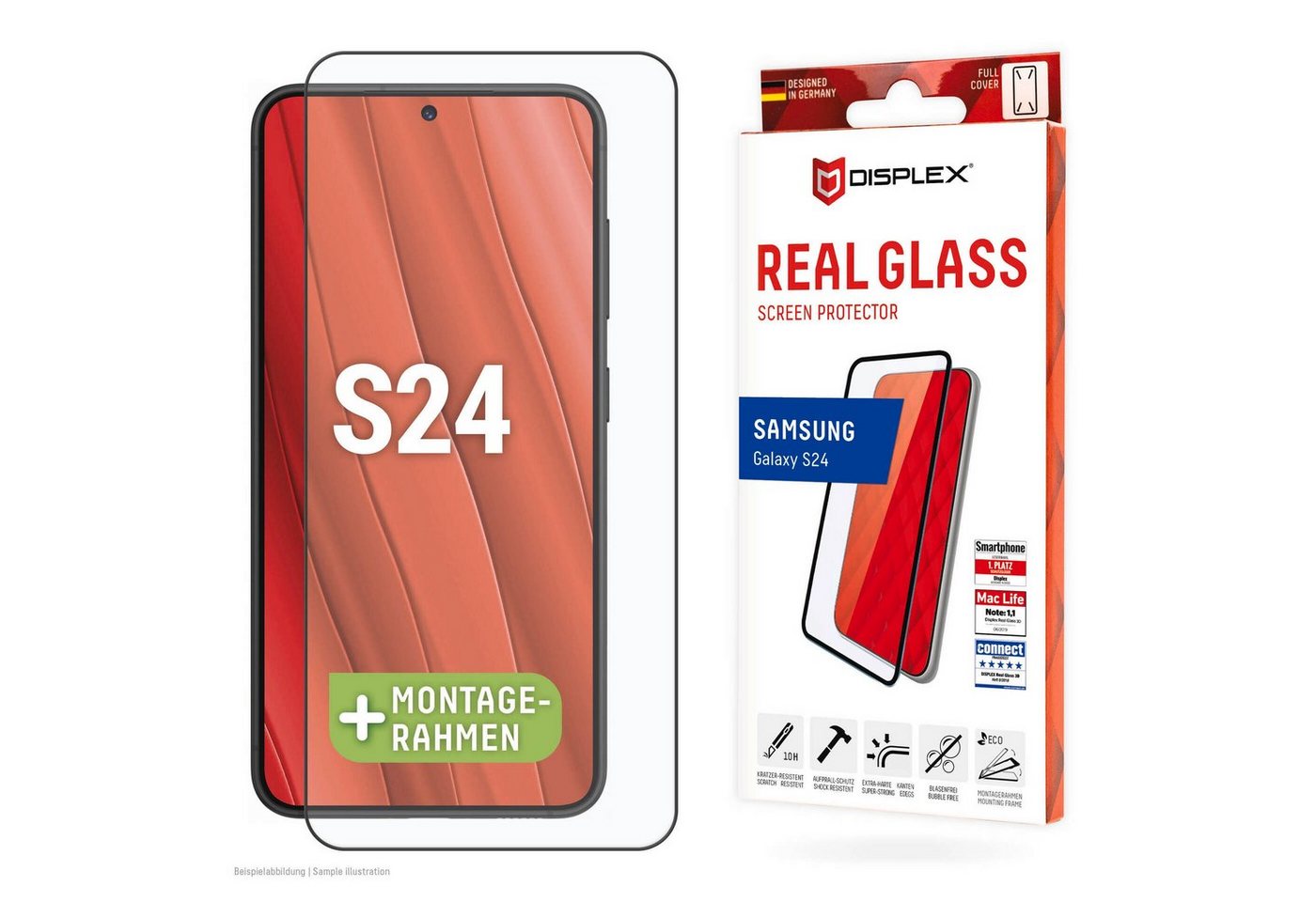 Displex Real Glass FC für Samsung Galaxy S24, Displayschutzglas, Displayschutzfolie Displayschutz kratzer-resistent 10H splitterfest von Displex
