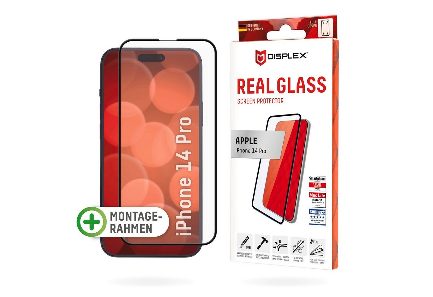 Displex Real Glass FC - iPhone 14 Pro für iPhone 14 Pro, Displayschutzglas, Displayschutzfolie Displayschutz kratzer-resistent 10H splitterfest von Displex