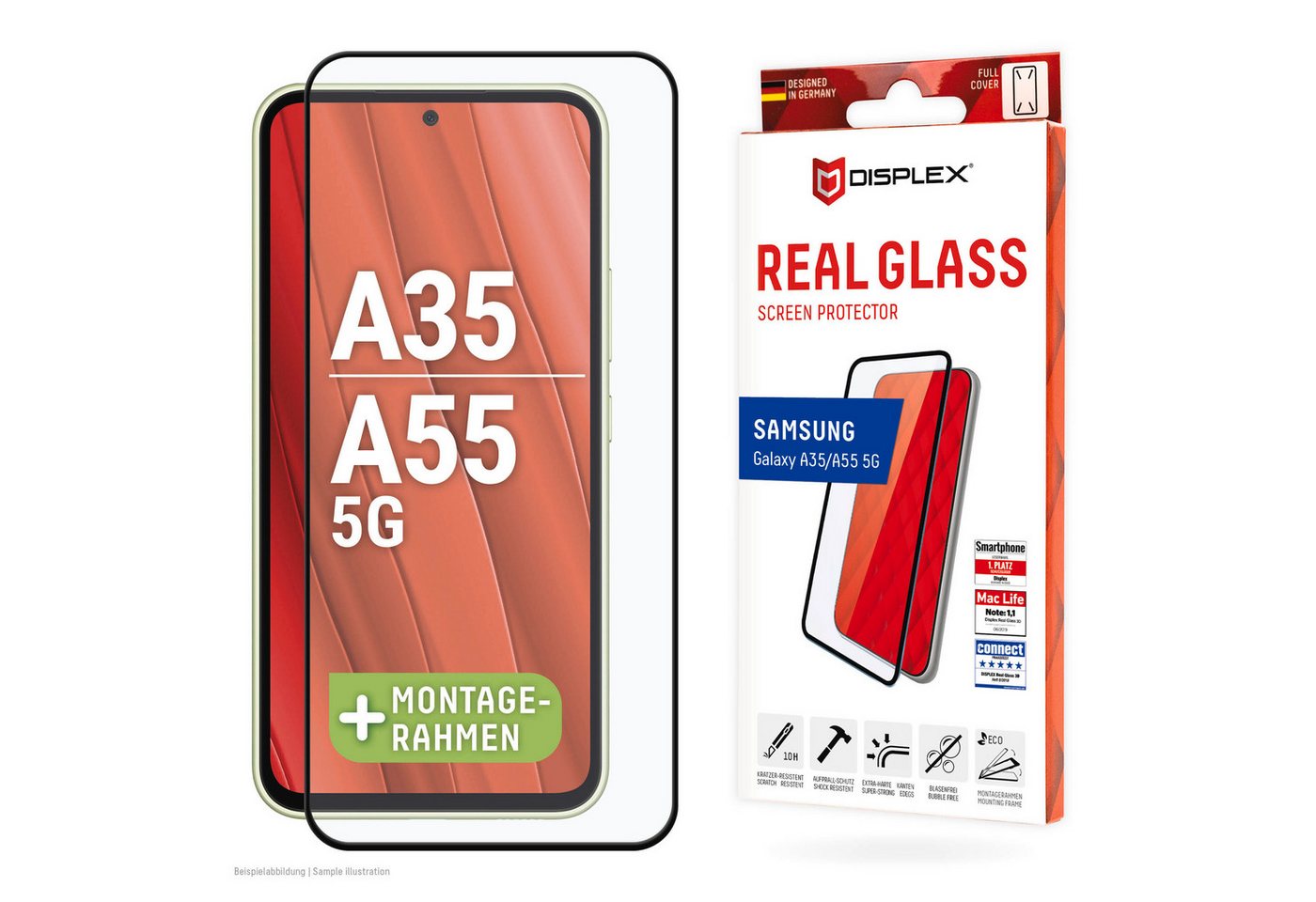Displex Real Glass Full Cover für Samsung Galaxy A35, Samsung Galaxy A55 5G, Displayschutzglas, 1 Stück, Bildschirmschutz, Displayschutzfolie,Einfach anbringen,kratz-&stoßfest von Displex