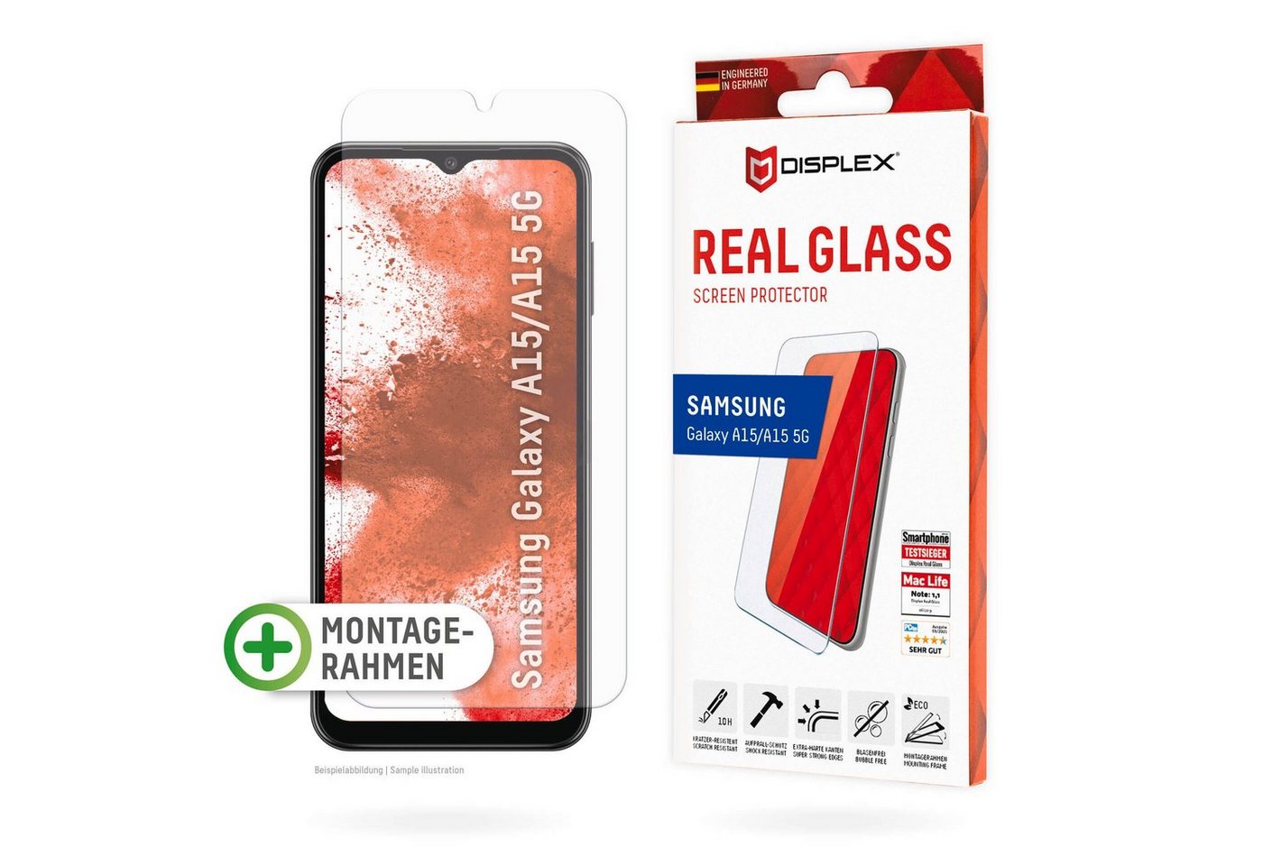 Displex Real Glass für Samsung Galaxy A15 5G, Samsung Galaxy A15, Displayschutzglas, Displayschutzfolie Displayschutz kratzer-resistent 10H splitterfest von Displex