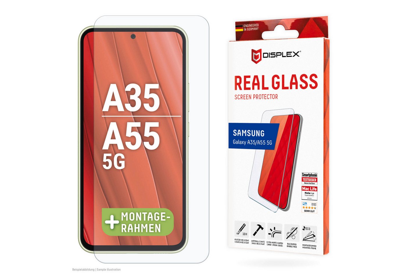 Displex Real Glass für Samsung Galaxy A35, Samsung Galaxy A55 5G, Displayschutzglas, 1 Stück, Bildschirmschutz, Displayschutzfolie,Einfach anbringen,kratz-&stoßfest von Displex