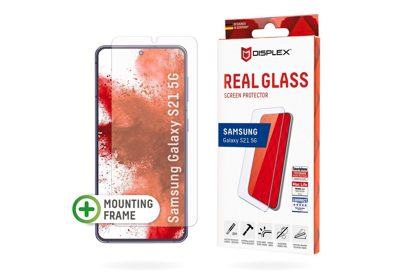 Displex Real Glass für Samsung Galaxy S21 5G, Displayschutzglas, 1 Stück, Displayschutzfolie Displayschutz kratzer-resistent 10H splitterfest von Displex
