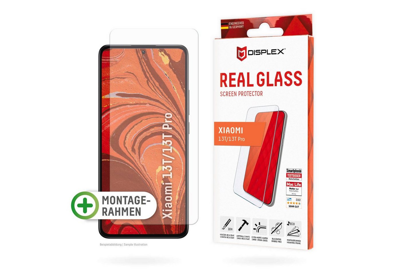 Displex Real Glass für Xiaomi 13T, Xiaomi 13T Pro, Displayschutzglas, Displayschutzfolie Displayschutz kratzer-resistent 10H splitterfest von Displex