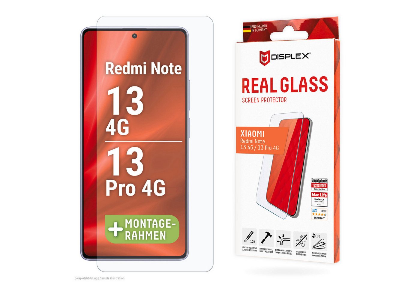 Displex Real Glass für Xiaomi Redmi Note 13 4G, Xiaomi Redmi Note 13 Pro 4G, Displayschutzglas, 1 Stück, Bildschirmschutz, Displayschutzfolie,Einfach anbringen,kratz-&stoßfest von Displex