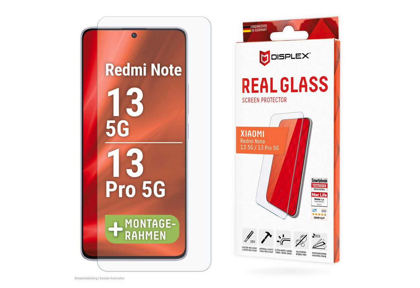 Displex Real Glass für Xiaomi Redmi Note 13 5G, Xiaomi Redmi Note 13 Pro 5G, Displayschutzglas, 1 Stück, Bildschirmschutz, Displayschutzfolie,Einfach anbringen,kratz-&stoßfest von Displex