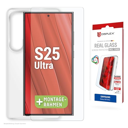 Displex Schutzglas für Samsung Galaxy S25 Ultra, Eco-Montagerahmen,Tempered Glas, kratzer-resistente Schutzfolie, hüllenfreundlich (Real Glass + Schutzhülle) von Displex