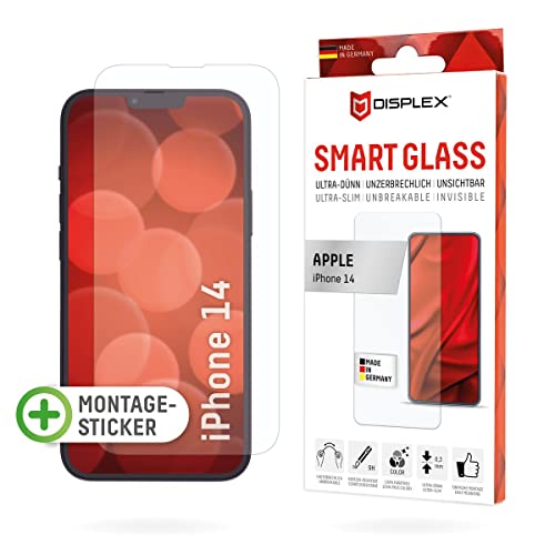 Displex Smart Glass (9H) für Apple iPhone 13/13 Pro/14, Montagesticker, unzerbrechlich, ultra-dünn, unsichtbar von Displex