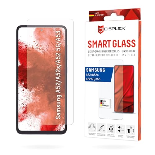 Displex Smart Glass (9H) für Samsung Galaxy A52/A52(s) 5G/A53 5G, Montagesticker, unzerbrechlich, ultra-dünn, unsichtbar von Displex