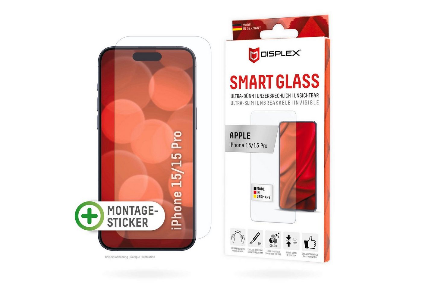 Displex Smart Glass für Apple iPhone 15, Apple iPhone 15 Pro Max, Displayschutzglas, Displayschutzfolie Displayschutz kratzer-resistent 9H unzerbrechlich von Displex
